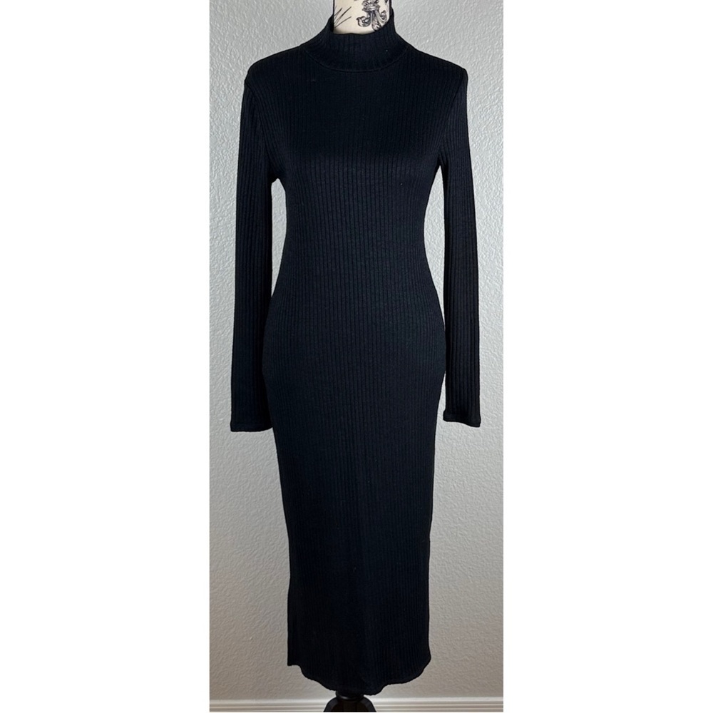 Banana Republic Factory Womens Black Mockneck Longsleeve Ribbed Sweater Dress XS